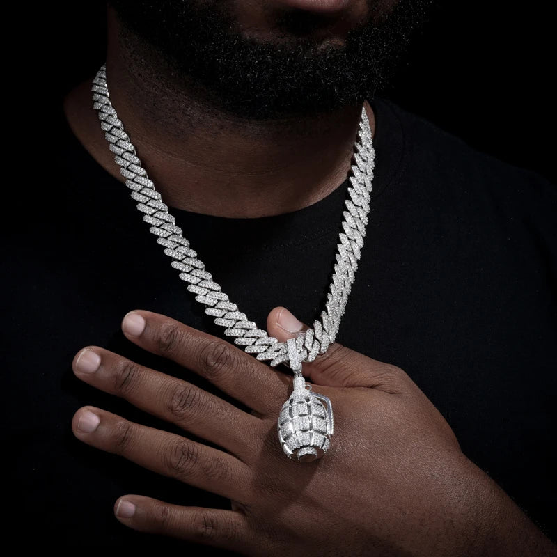 Iced Out Moissanite Retro Creative Hip Hop Grenade Men's Pendant Necklace For Male Women Punk Hip Hop Accessories Gift Wholesale