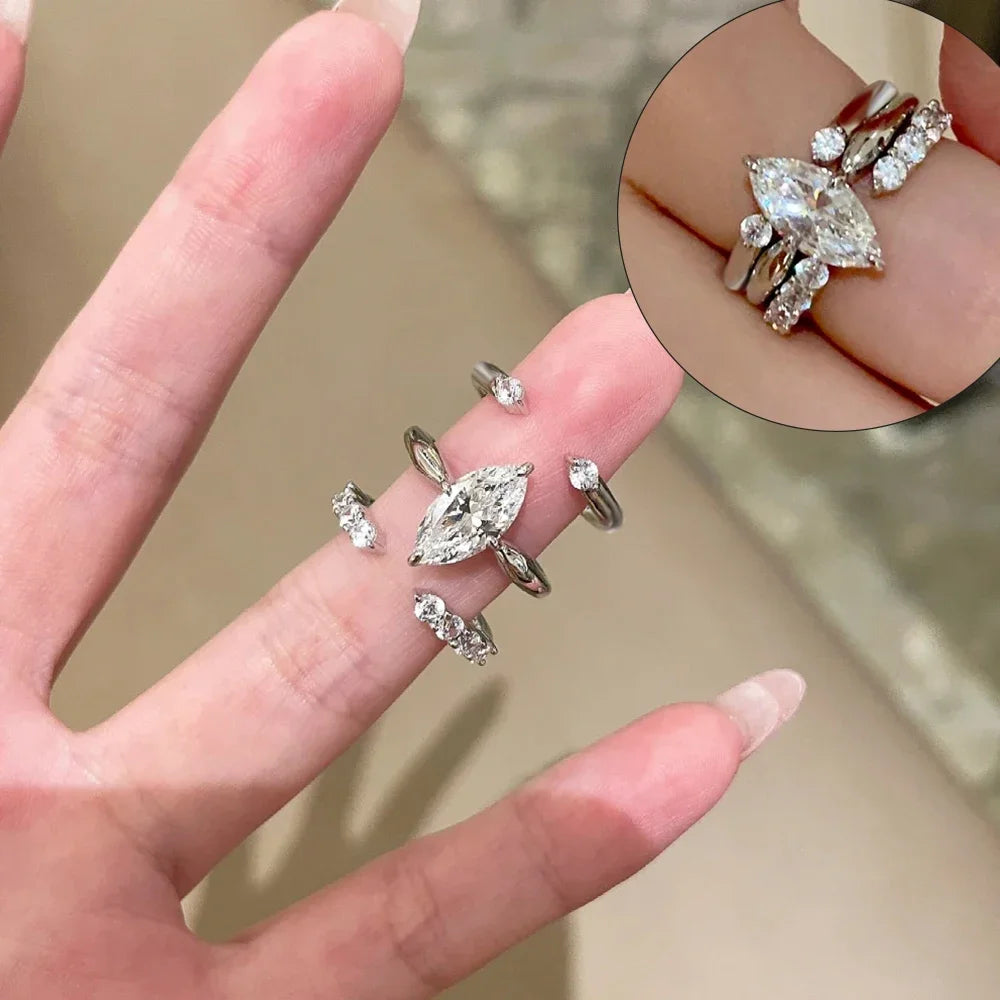 1/2/3CT Marquise Cut Moissanite Engagement Rings For Women 925 Sterling Silver Solitaire Diamond Wedding Ring With Certificate