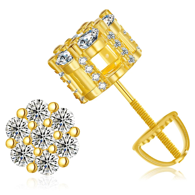 925 Sterling Silver Rock Hip Hop Iced Out Stud Earring For Men Male Ice Stud Moissanite Piercing Ear Accessories Hip Hop Trendy