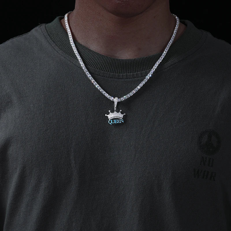 D VVS Moissanite Crown Queen Pendant Necklace S925 Silver Creativity Girl Men Hip Hop Fine Jewelry Fashion Personality Gift