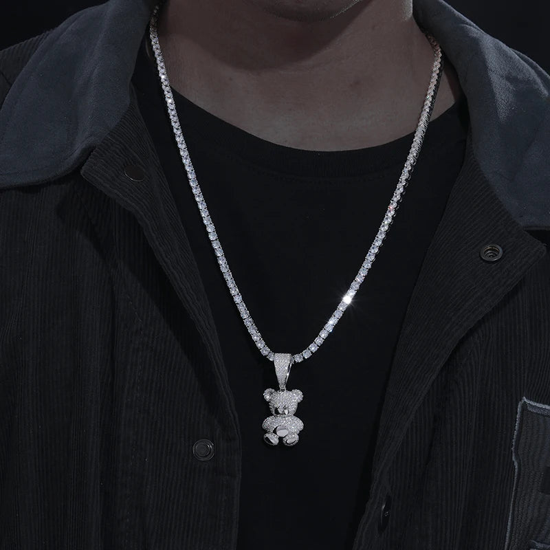 Exquisite Moissanite Fashion Bear Pendant Necklace Lovely Animal Bear Pendant For Men/Women Birthday Party Anniversary Gift Jewelry