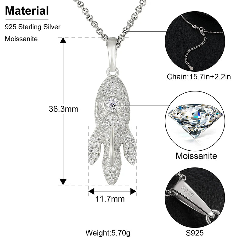 Top Quality 100% 925 Sterling Silver Whale Moissanite Pendant Iced Out Bling Necklace For Women/Men Hip Hop Fine Jewelry Party Gifts