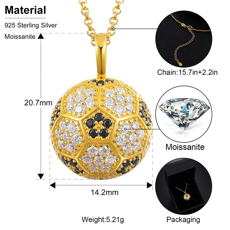 Exquisite Sport Football Pendant Necklace 925 Sterling Silver With Moissanite Diamond Iced Out Fine Jewelry Accept Dropshipping