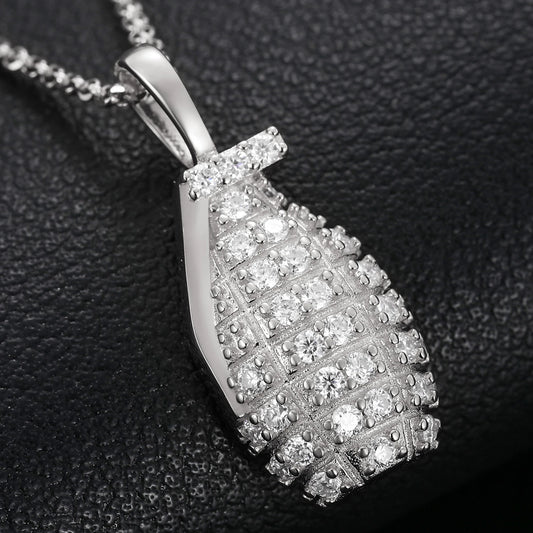 Hip hop Hand Grenade Gun Bullet Pendant 925 Sterling Silver Moissanite Diamond Hipster Man/Woman Bomb Necklaces