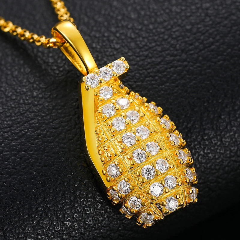 Hip hop Hand Grenade Gun Bullet Pendant 925 Sterling Silver Moissanite Diamond Hipster Man/Woman Bomb Necklaces