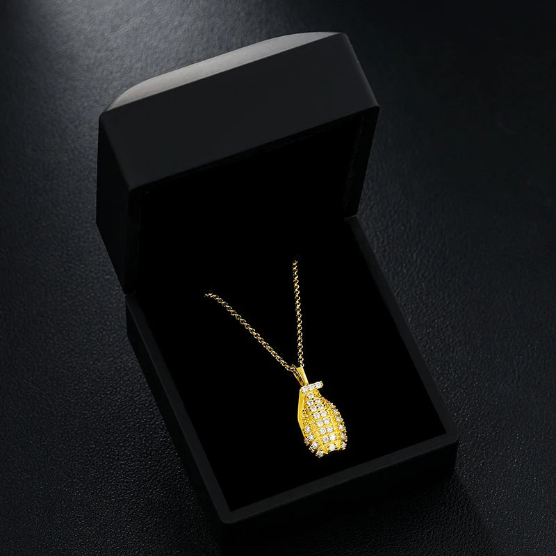 Hip hop Hand Grenade Gun Bullet Pendant 925 Sterling Silver Moissanite Diamond Hipster Man/Woman Bomb Necklaces
