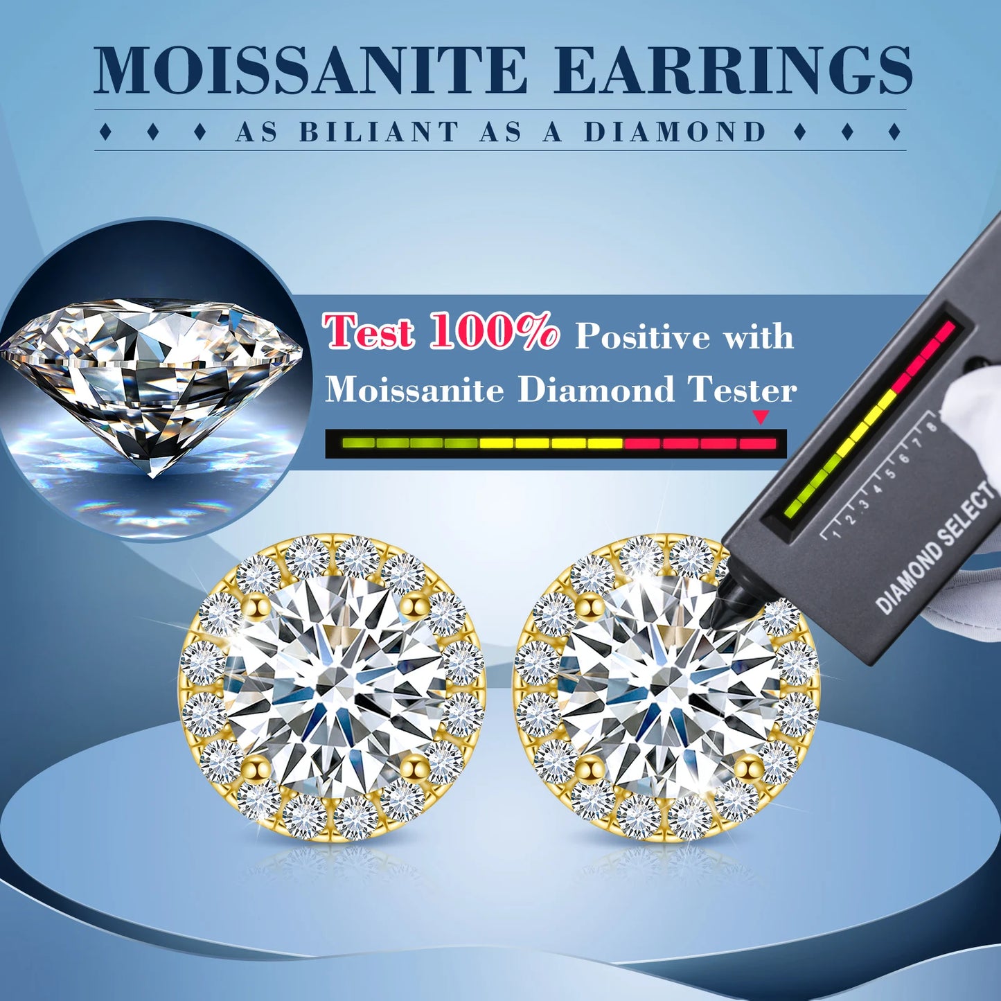 Unisex Classic Round Moissanite Earrings 925 Silver  For Men/Women  D Color VVS1 Moissanite Round Earrings Fine Jewelry