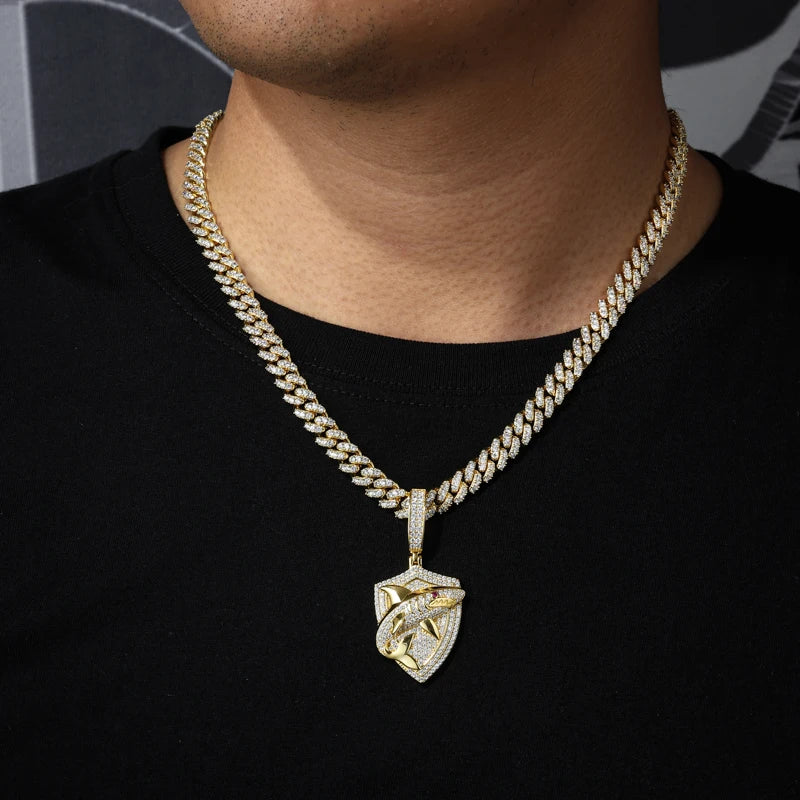 TUHE Unisex High Quality VVS1 Moissanite Iced Out Shark Pendant 18k electroplating For Men/Women Hip Hop Jewelry Gift