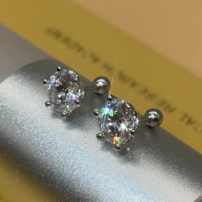 Beautiful Moissanite Screw Stud Earrings D Color 925 Sterling Silver 6 Prong Diamond Wedding Fine Jewelry