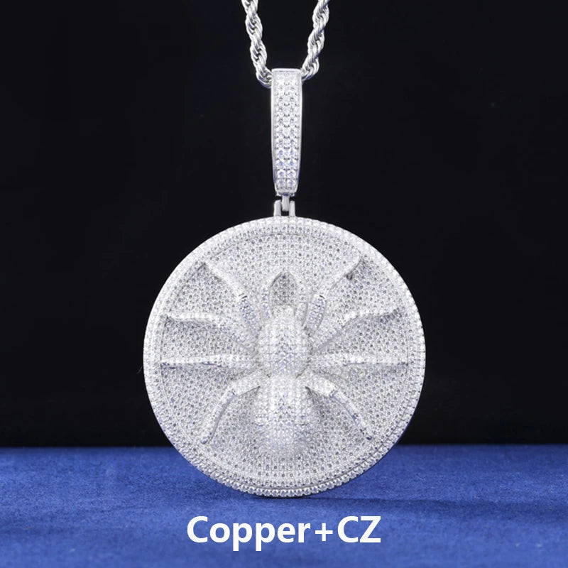 Luxury Hip Hop 925 Sterling Silver Spider Pendant for Men Iced Out Round Moissanite Charm Chain Passed Diamond Test Fine Jewelry