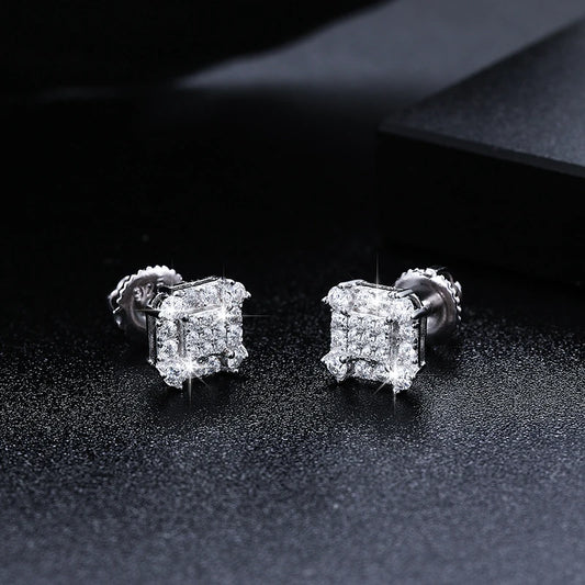 2025 Fashion Trendy Moissanite Square Stud Earring For Women 925 Sterling Silver Wedding Cute Earing Party Wholesale Jewelry