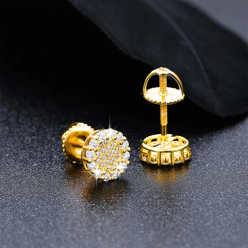 Real 925 Sterling Silver Round Cut D Color Moissanite Diamond Halo Stud Earrings For Women/Men Hip Hop Jewelry Passed Diamond Test