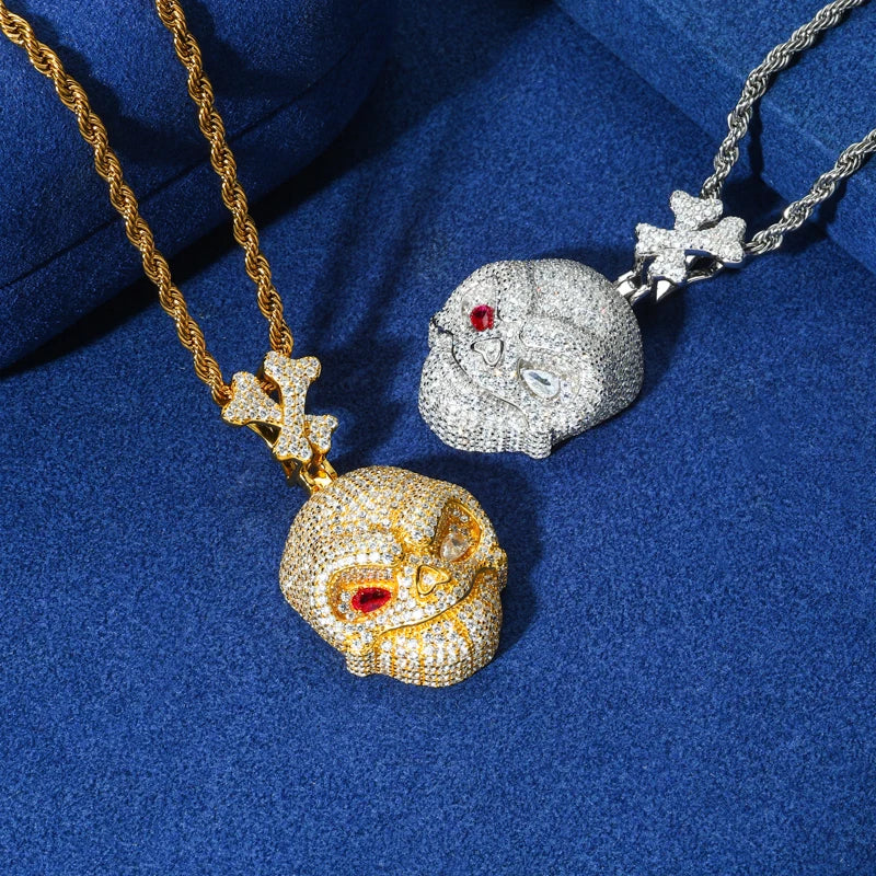 New Personalized Hip Hop Full Iced Out Moissanite Odd-eyed Skull Pendant Necklace For Men Solid Silver 925 Fine Charm Jewelry