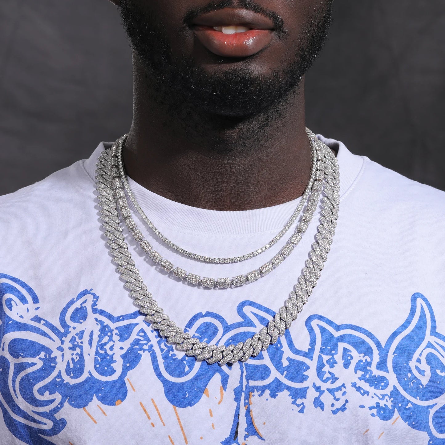 3pcs/set D VVS Moissanite Chain Necklace 925 Sterling Sliver For Man Women Christmas Party Hip Hop Jewelry Gifts Tennis Chain