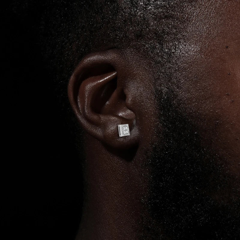 Luxury Moissanite Geometric Stud Earrings for Man Woman 100% Real 925 Sterling Silver Square Earrings Daily  Accessories Jewelry