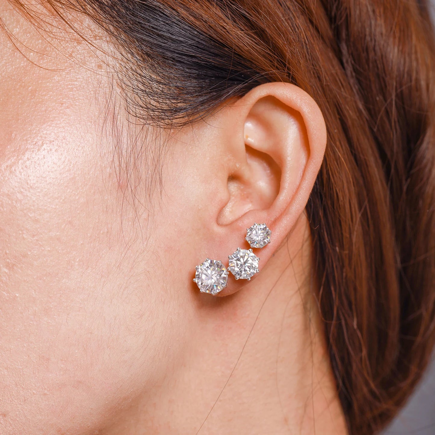 0.5-12ct Moissanite Diamond Stud Earrings 18K White Gold Plated Stud Earrings For Women 925 Silver Wedding Earrings Fine Jewelry