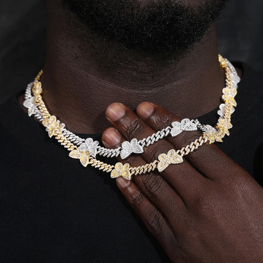 Hip Hop S925 Moissanite Iced Out Cuban Link Chain Butterfly Necklace For Women Men Miami Cuban Link Chain Jewelry Christmas Gift