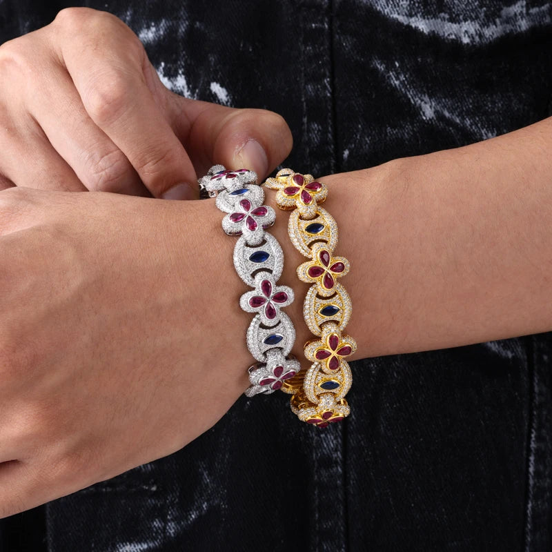 New 925 Sterling Sterling Lucky Clover Bracelet Iced Out Bling Moissanite Evil Eye Link Chain Luxury Hip Hop Party Jewelry Gifts