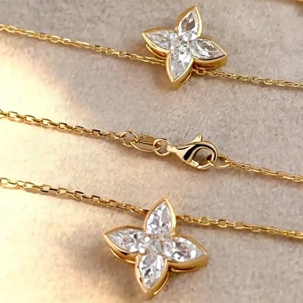 Full Moissanite Pendant Necklaces Fashion Flower Pear/Round Cut Diamond Neck Chain S925 Silver Wedding GRA Jewelry Gifts