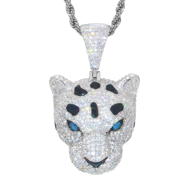Hip Hop Bling D VVS Moissanite Leopard Pendant For Women Men 925 Sterling Silver Chain Necklace Animal Style Trend Jewelry Gifts