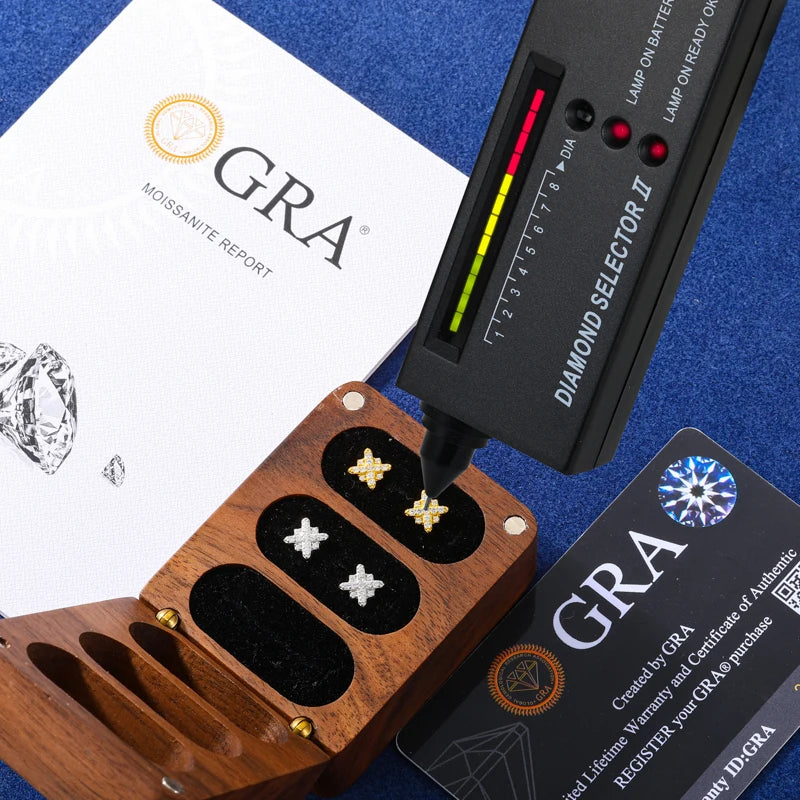 High Quality Unisex Full Ice Out Moissanite Cross Flower Stud Earring 925 Sterling Silver Plated 18K Gold Daily Ear Fine Jewelry