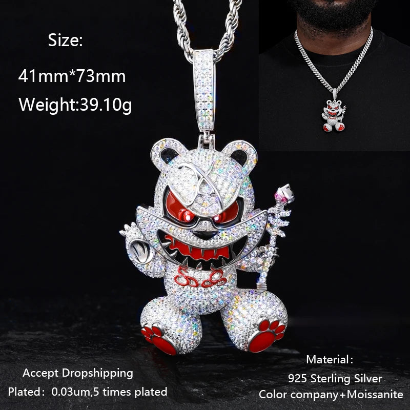 Men S925 Trust No one Pendant Necklace Iced Out Moissanite Gold Silver Color Charm Hip Hop, Fine Jewelry, Gift, Party.