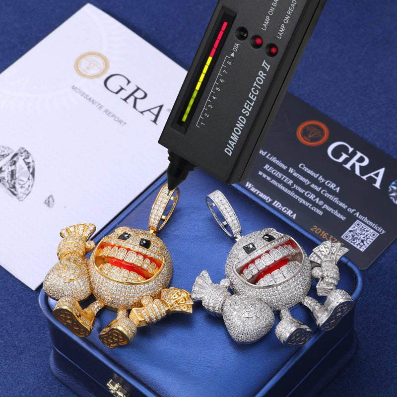 High Quality MoneyBag Pendant Necklace Moissanite Iced Out HipHop Bling Jewelry For Men/Women 925 Sterling Silver Trendy Pendant