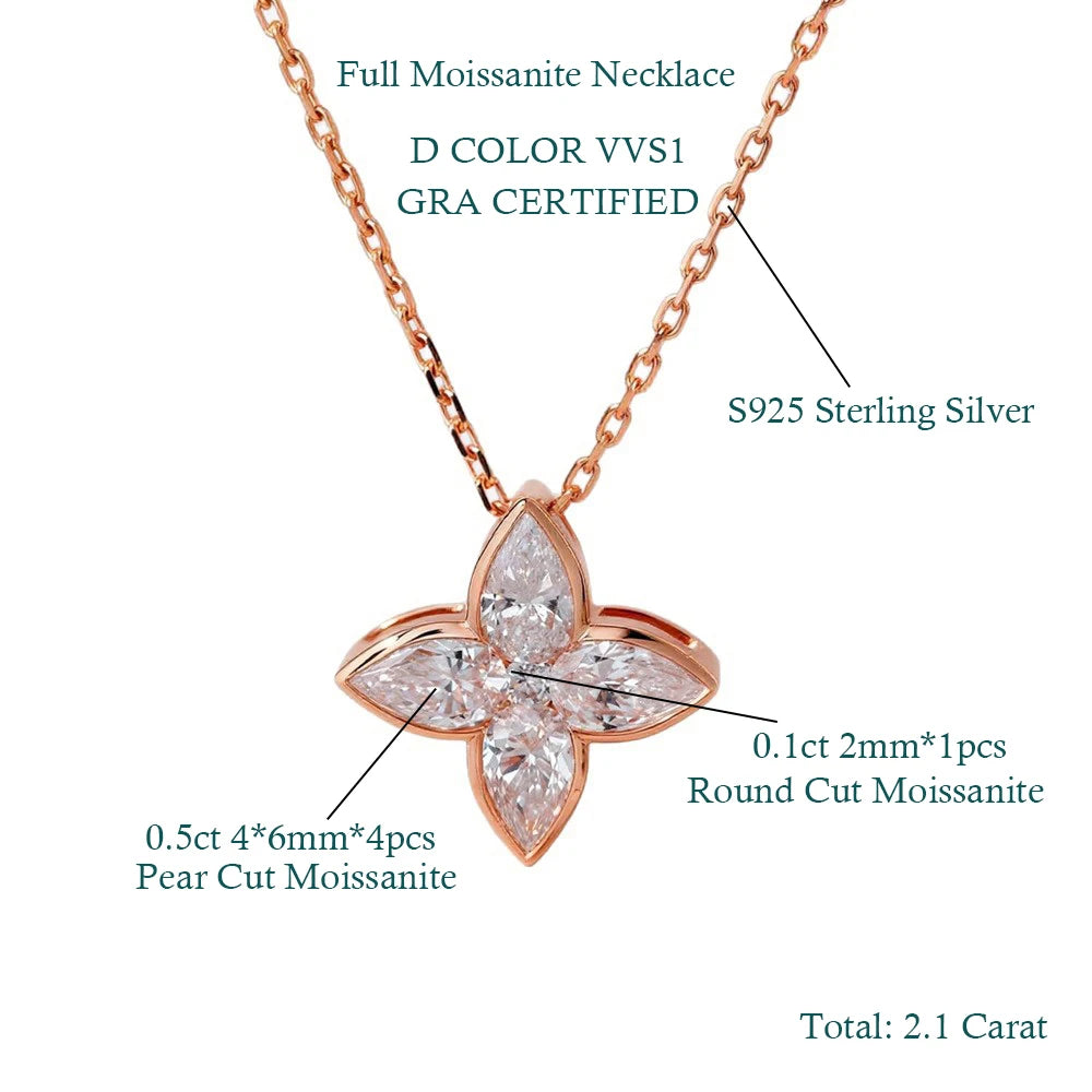 Full Moissanite Pendant Necklaces Fashion Flower Pear/Round Cut Diamond Neck Chain S925 Silver Wedding GRA Jewelry Gifts