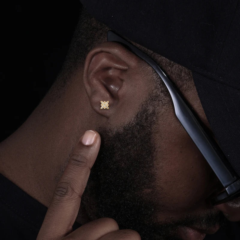 High Quality Unisex Full Ice Out Moissanite Cross Flower Stud Earring 925 Sterling Silver Plated 18K Gold Daily Ear Fine Jewelry