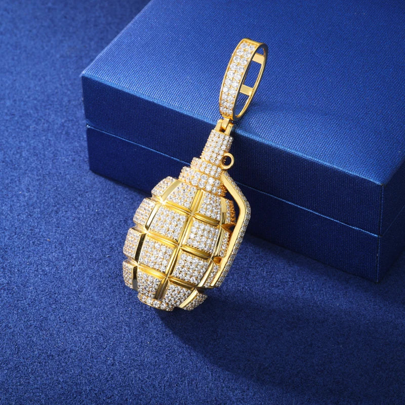 Iced Out Moissanite Retro Creative Hip Hop Grenade Men's Pendant Necklace For Male Women Punk Hip Hop Accessories Gift Wholesale