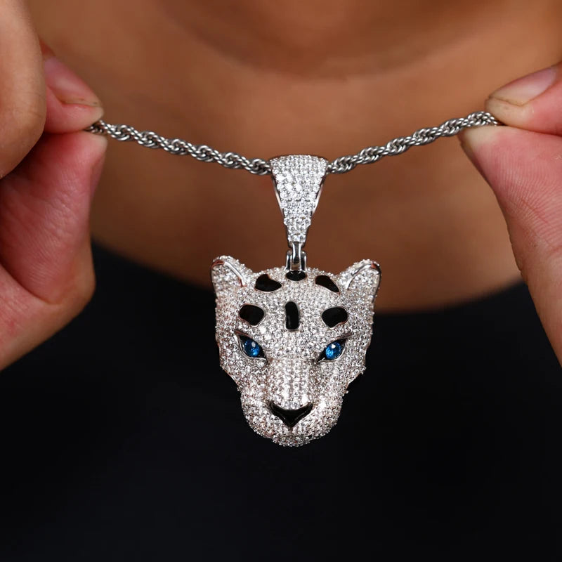 Hip Hop Bling D VVS Moissanite Leopard Pendant For Women Men 925 Sterling Silver Chain Necklace Animal Style Trend Jewelry Gifts