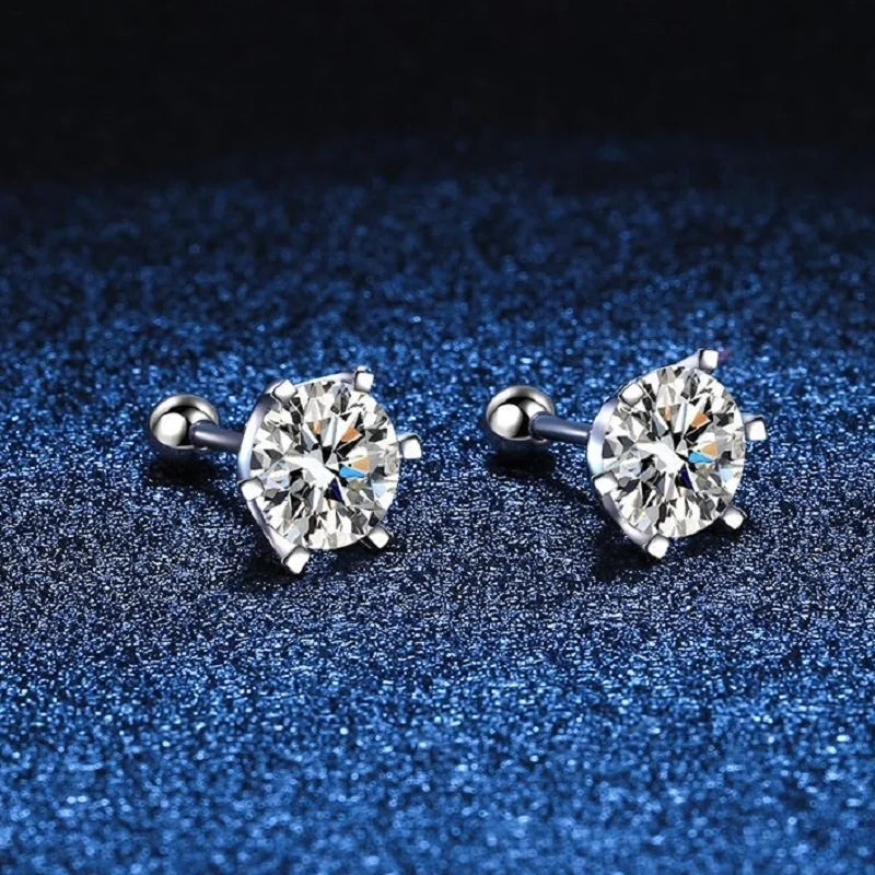 Beautiful Moissanite Screw Stud Earrings D Color 925 Sterling Silver 6 Prong Diamond Wedding Fine Jewelry