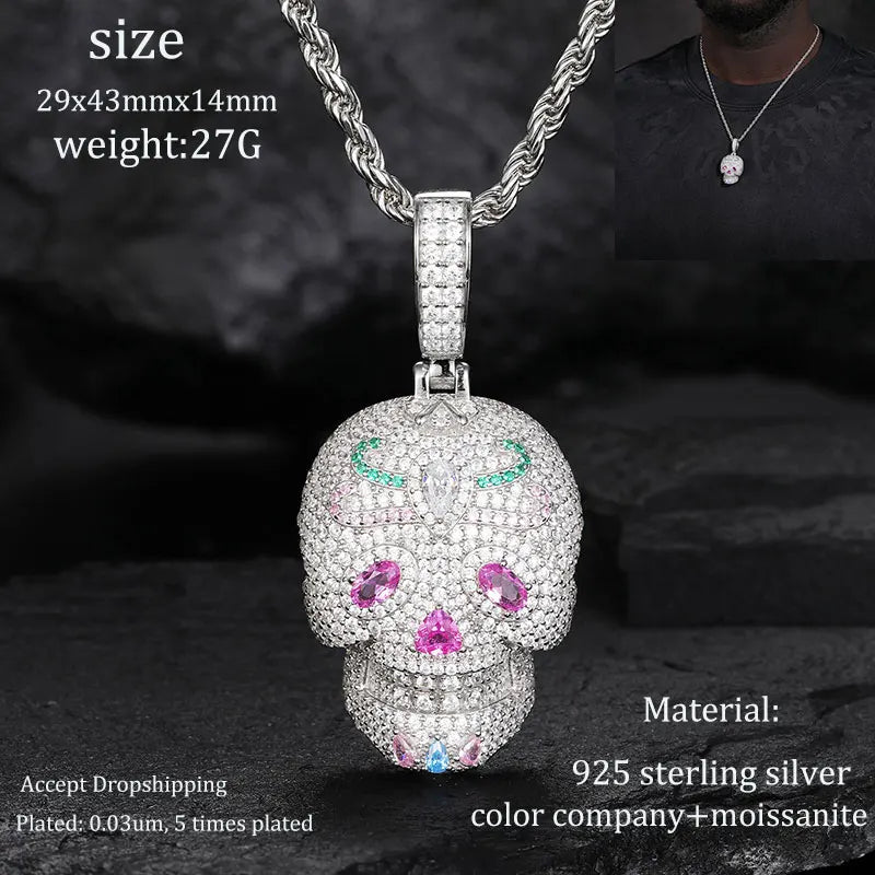 Men S925 Trust No one Pendant Necklace Iced Out Moissanite Gold Silver Color Charm Hip Hop, Fine Jewelry, Gift, Party.