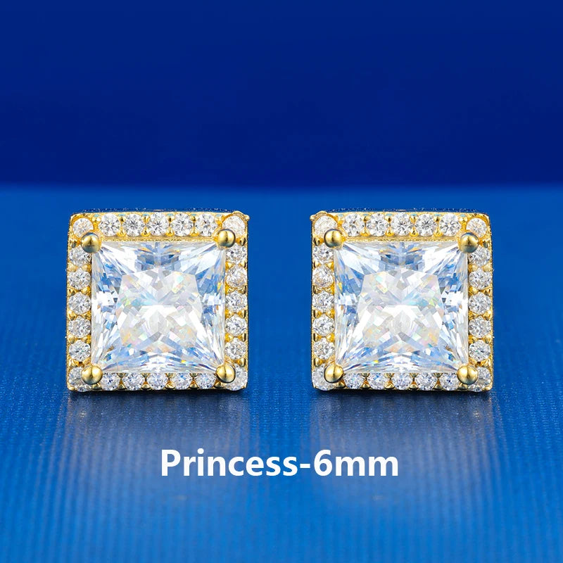 Pass Diamond Tester Moissanite Halo Stud Earrings For Woman Man 925 Sterling Silver Princess Cut Earrings Luxury Fine Jewelry