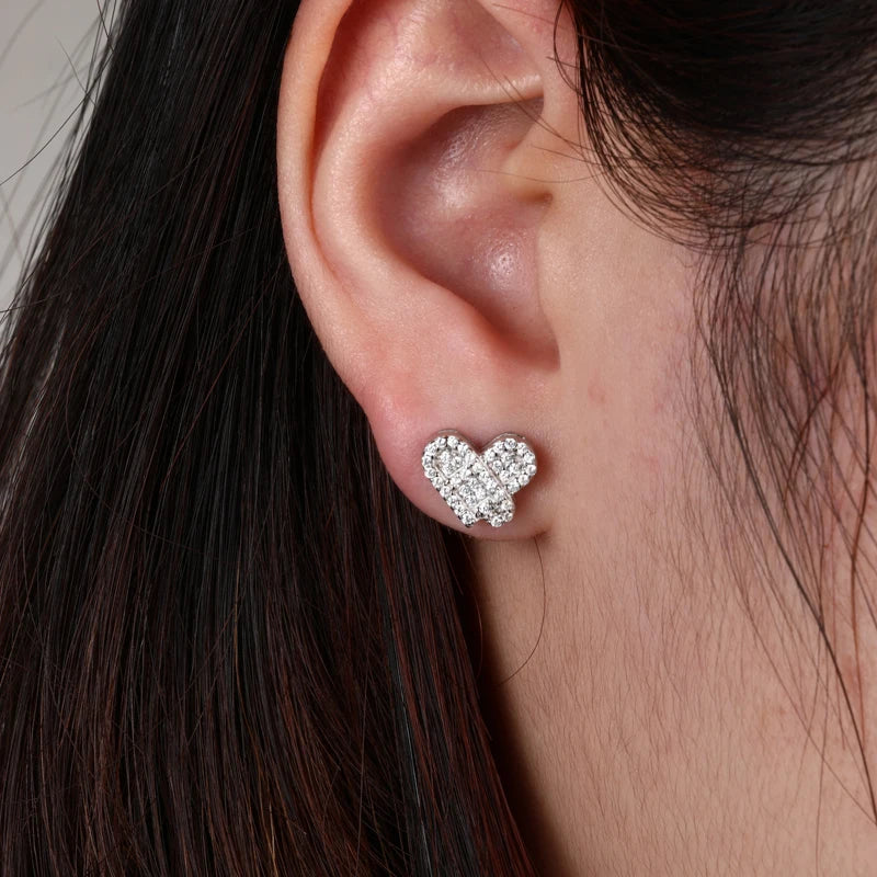 Original Design Full D VVS Moissanite Heart Stud Earrings for Women Men 925 Sterling Silver Exquisite Daily Wedding Jewelry Gift