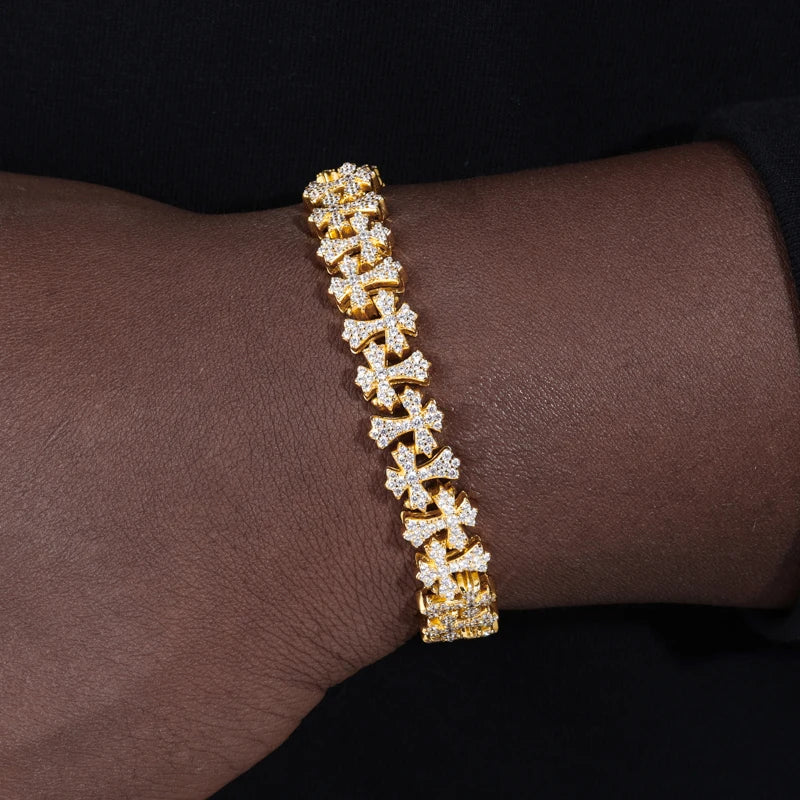 New 925 Sterling Silver Gothic Cross Bracelet for Men/Women Full Iced Out Moissanite Unisex Dainty Chain Jewelry Gift