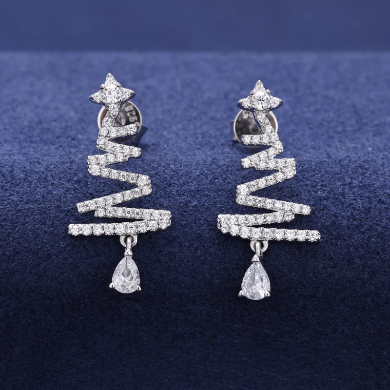 New 1ct Christmas Tree Moissanite Stud Earrings For Women 925 Sterling Silver Sparkling Ear Wedding Party Fine Jewelry Gifts