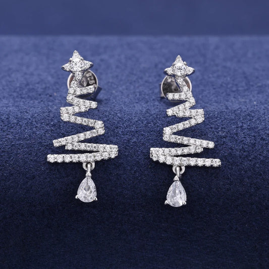 New 1ct Christmas Tree Moissanite Stud Earrings For Women 925 Sterling Silver Sparkling Ear Wedding Party Fine Jewelry Gifts