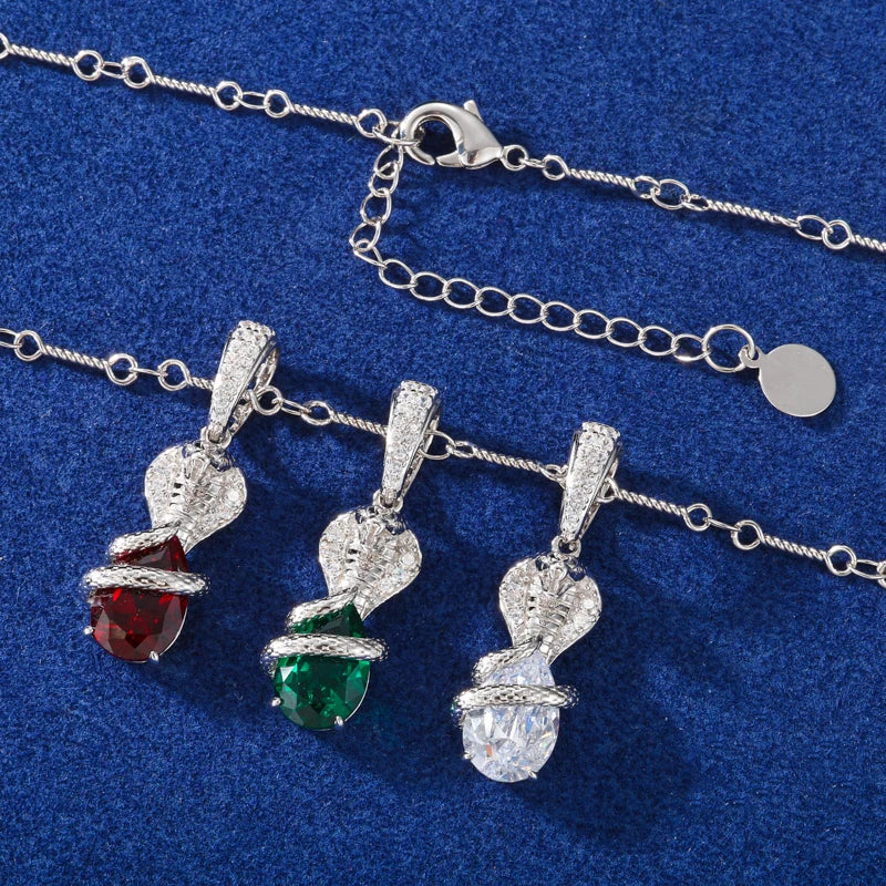 New Design D VVS Moissanite Cobra Snake Pendant Necklace for Woman/Man Silver 925 Color Water Drop Cut Chain Jewelry Accessories