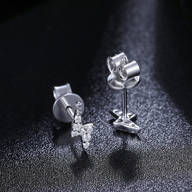 Tiny D VVS Black White Moissanite 925 Sterling Silver Fashion Lightning Stud Earrings Women/Men Exquisite Student Girlfriend Jewelry