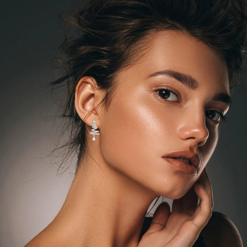 New 1ct Christmas Tree Moissanite Stud Earrings For Women 925 Sterling Silver Sparkling Ear Wedding Party Fine Jewelry Gifts