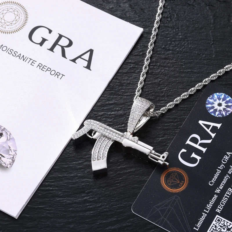 Unisex AK pendant Pendants Hip Hop Jewelry Fully Moissanite Pendant Necklace Fine, Luxurious jewelry