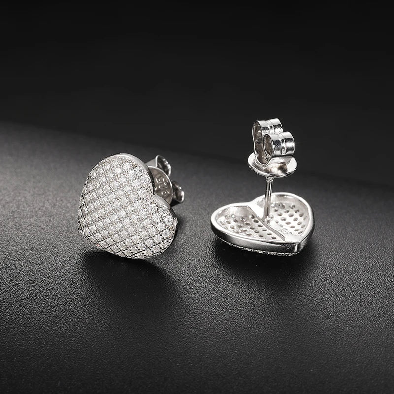 Luxury Certified Moissanite Diamond Heart Stud Earrings  925 Sterling Silver Wedding Party Ears Accessories Jewelry