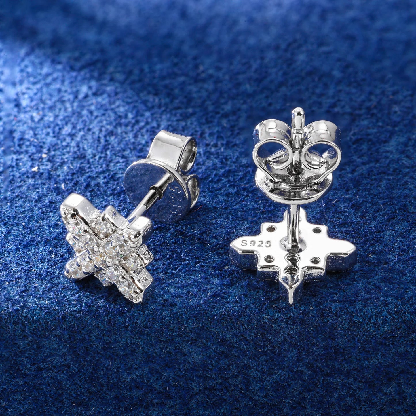 High Quality Unisex Full Ice Out Moissanite Cross Flower Stud Earring 925 Sterling Silver Plated 18K Gold Daily Ear Fine Jewelry