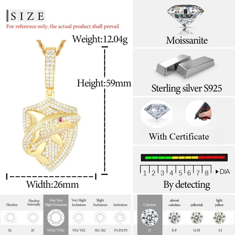TUHE Unisex High Quality VVS1 Moissanite Iced Out Shark Pendant 18k electroplating For Men/Women Hip Hop Jewelry Gift