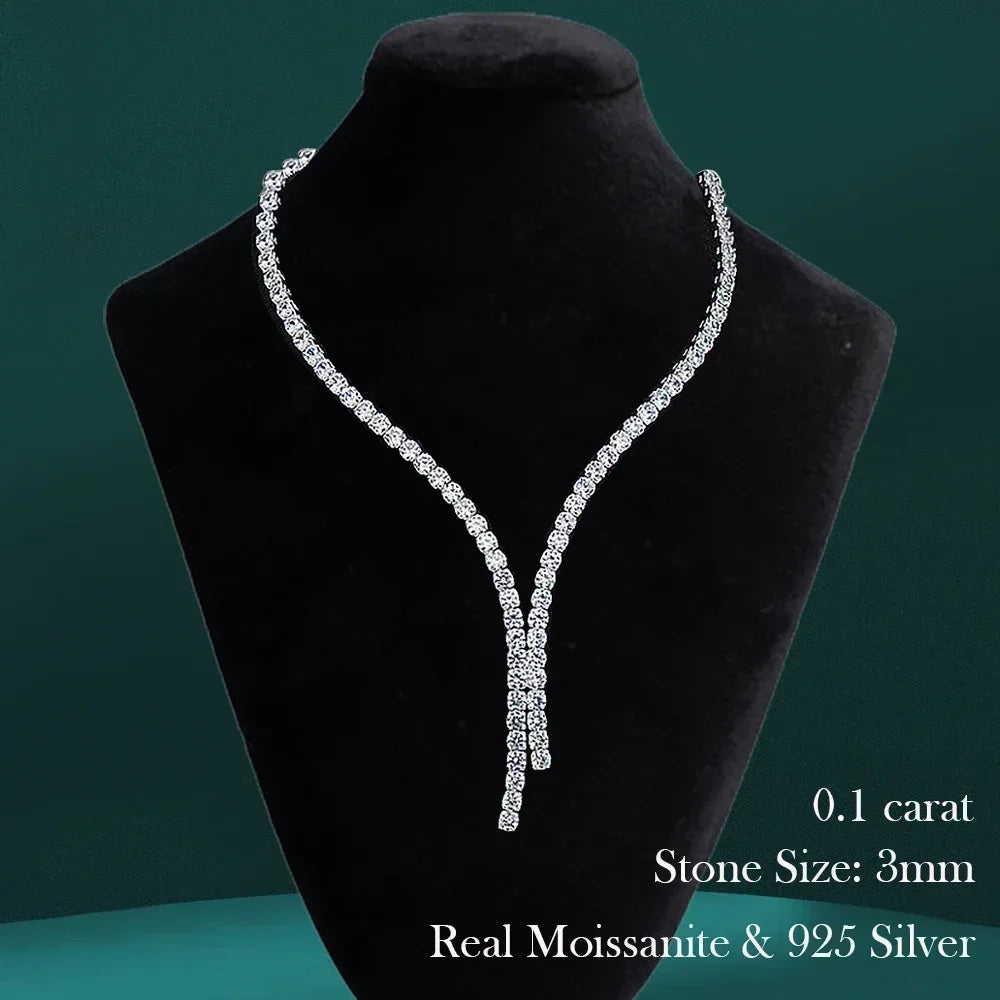 Riviera Necklaces Full Moissanite Tennis Necklace for Women 925 Sterling Silver Size Gradient Diamond Choker with Certificate