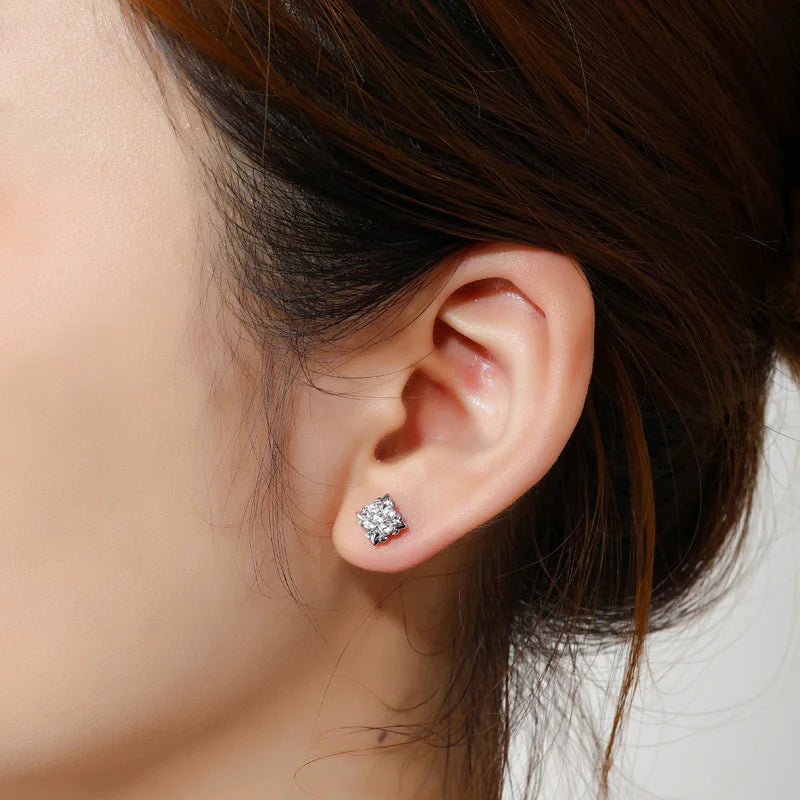 Bling Iced Out Moissanite Iris Stud Earrings For Women Men 925 Sterling Silver 18K Gold Plated Elegant Flower Earrings Jewelry