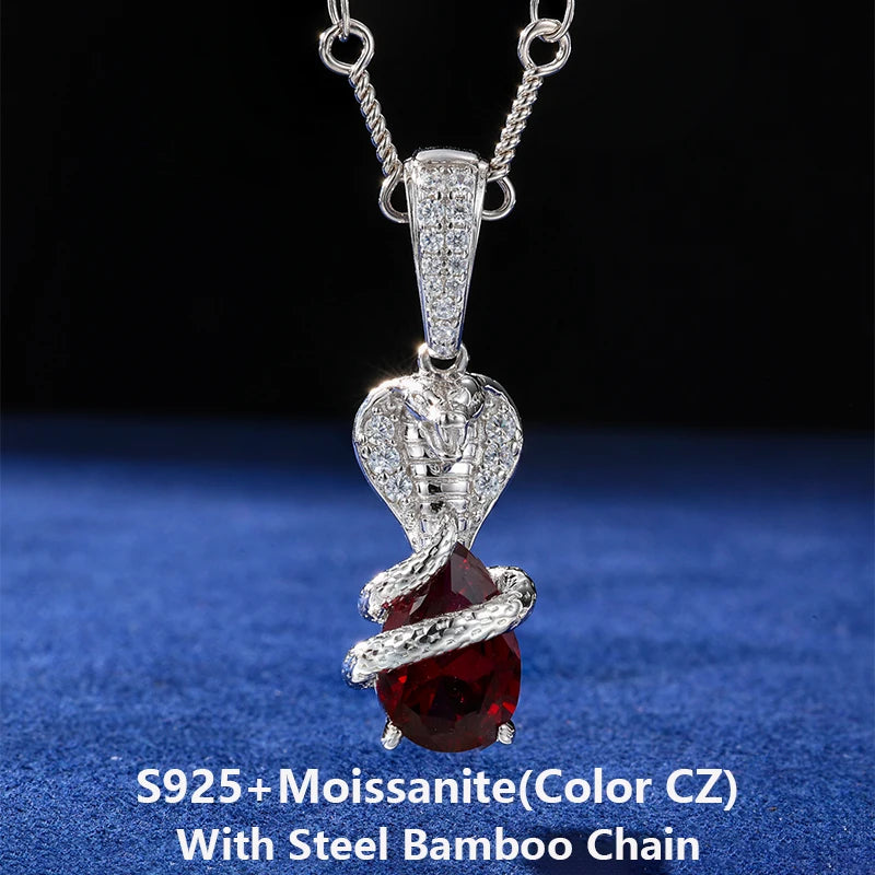 New Design D VVS Moissanite Cobra Snake Pendant Necklace for Woman/Man Silver 925 Color Water Drop Cut Chain Jewelry Accessories