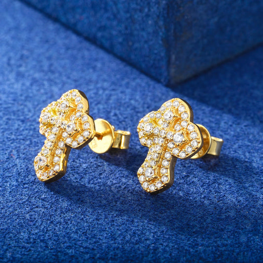 High Quality D VVS Moissanite Religious Cross Stud Earrings For Women Men 100% 925 Sterling Silver Hip Hop Wedding Party Jewelry