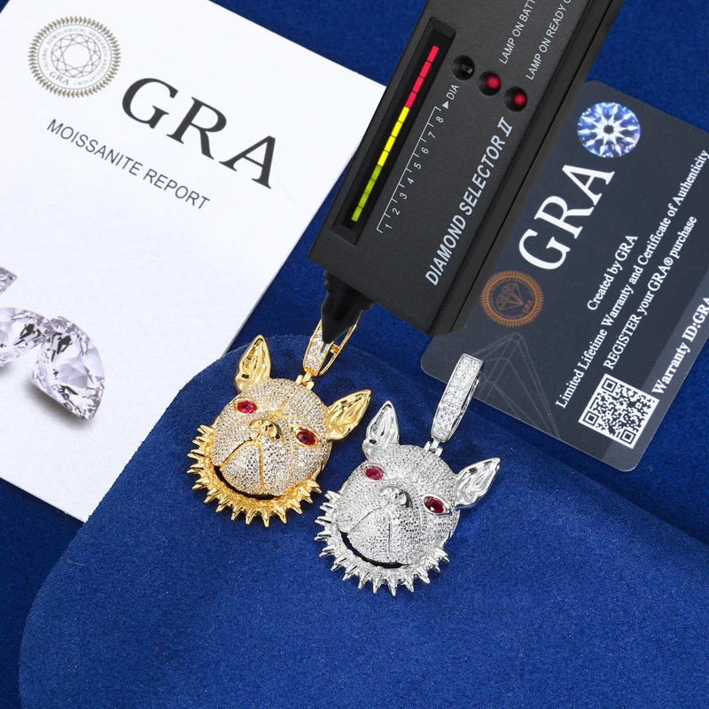 Hip Hop Cartoon French Bulldog Pendant Necklace 925 Sterling Silver Iced Out Moissanite Jewelry Animal Charm Gift for Women Men